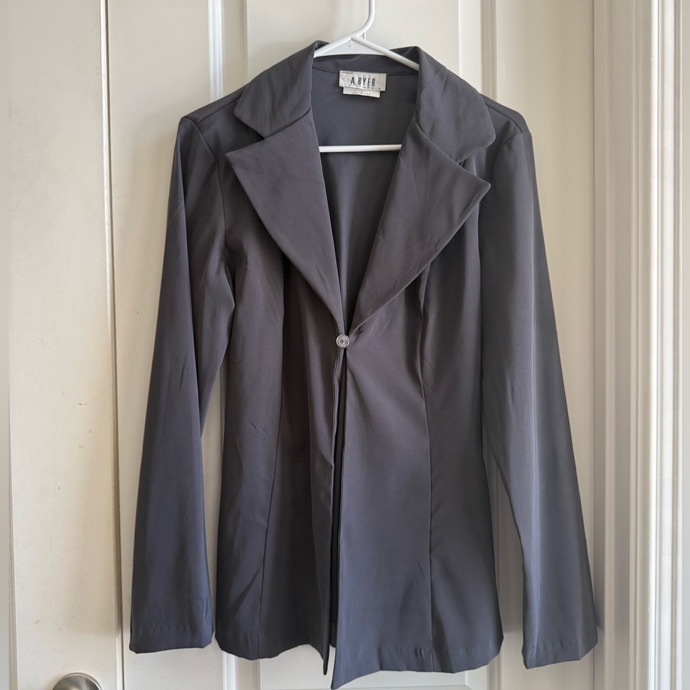 A. Byer Gray Single-Button Tailored Blazer
